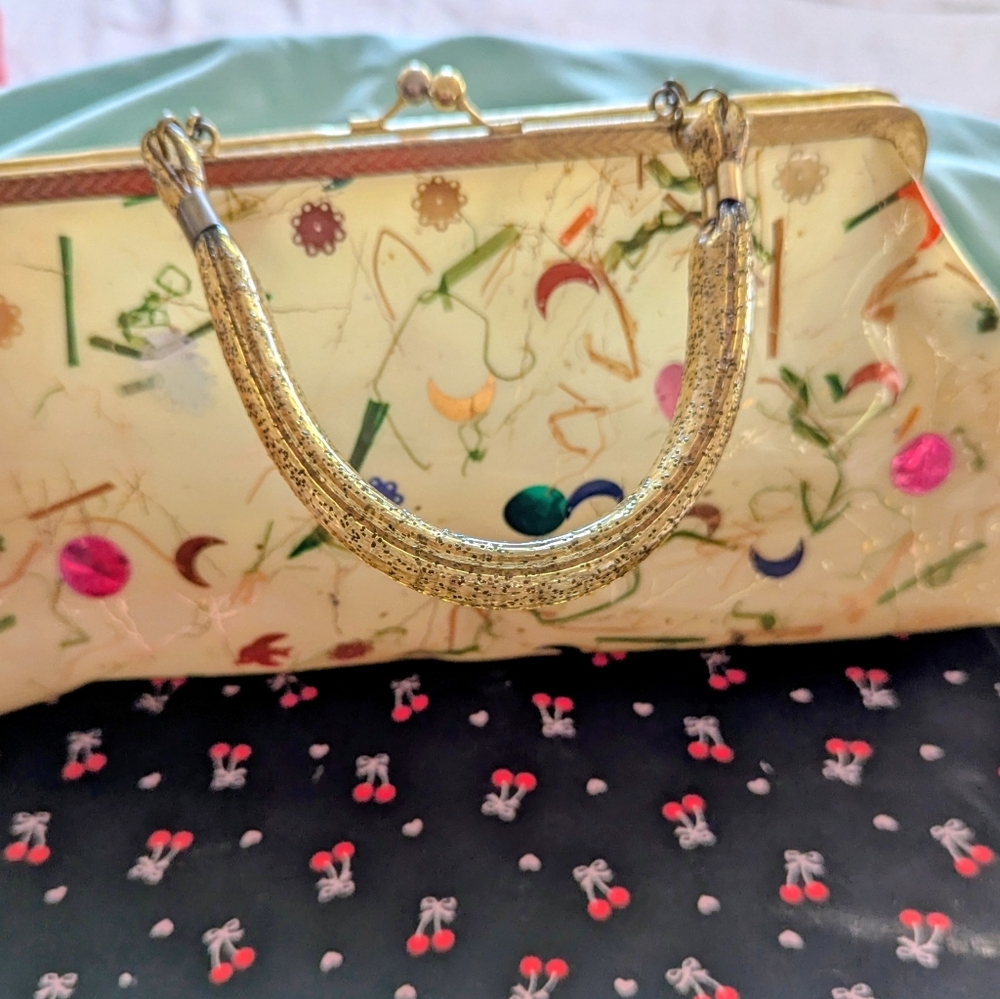 Vintage Plastic Confetti Purse & Matching Clutch Bag 1950s-60s - Picture 14 of 14